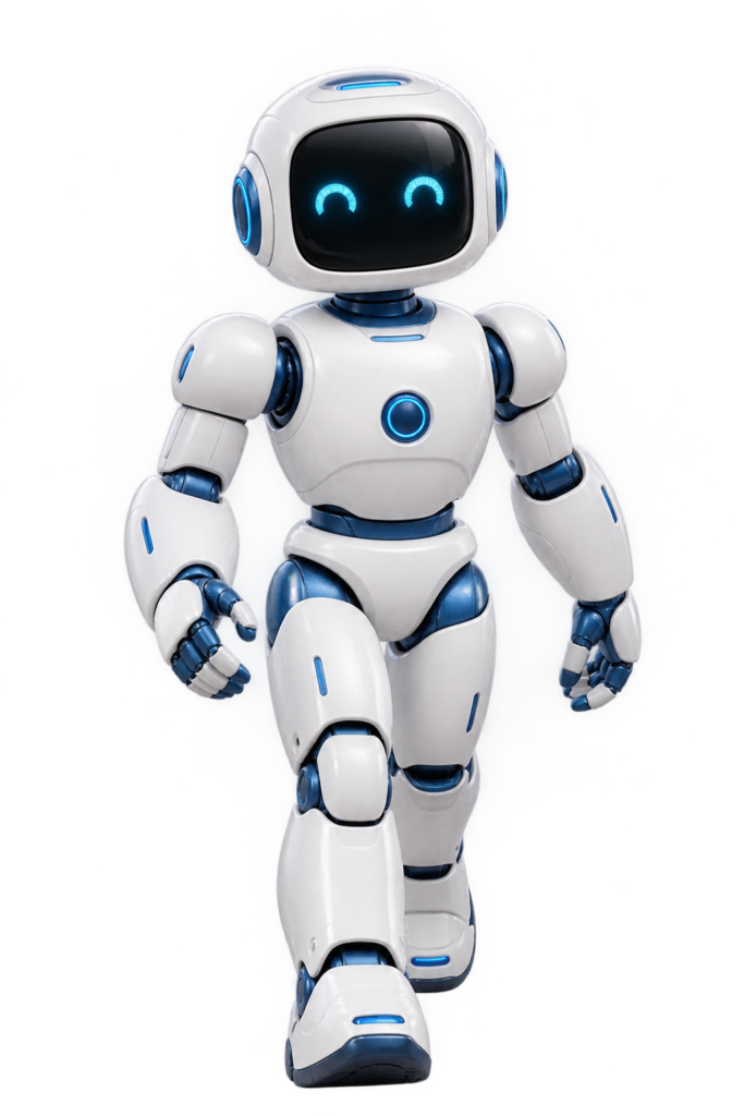 3D white AI robot representing digital marketing, SEO and website design